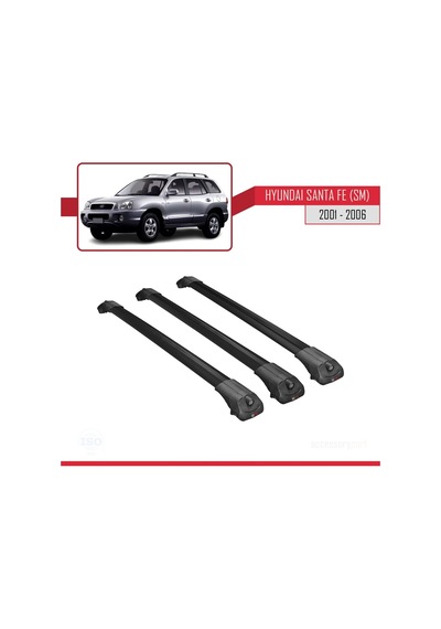 Hyundai Santa Fe Sm 2001-2006 Arası İle Uyumlu Ace-1 Ara Atkı Tavan Barı Siyah 3 Adet Bar