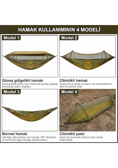 3'ü 1 Arada Kamp Hamağı: Otomatik Açılan Cibinlikli Ve Tenteli Yeşil