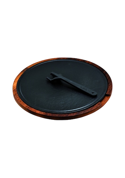 Lava Döküm Ahşap Ve Döküm Demir Hot Plate Servis Tahtası. Çap Ø 34cm.