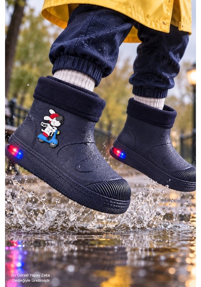 Muggo Muppy Işıklı Kürk Detaylı Unisex Çocuk Günlük Yağmur Ve Kar Botu Lacivert