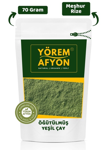 Yörem Afyon Rize Yöresinden Dağ Eteklerinde Toplanmış Saf Öğütülmüş, Toz Yeşil Çay Camellia Sinensis 70gr.