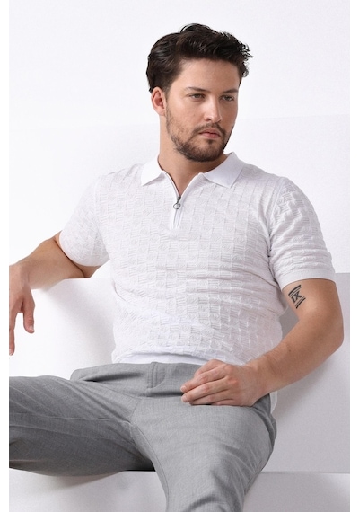 Ferraro Beyaz Polo Yaka Fermuarlı Erkek Pamuk Triko T-Shirt-Beyaz (429067769) Beyaz