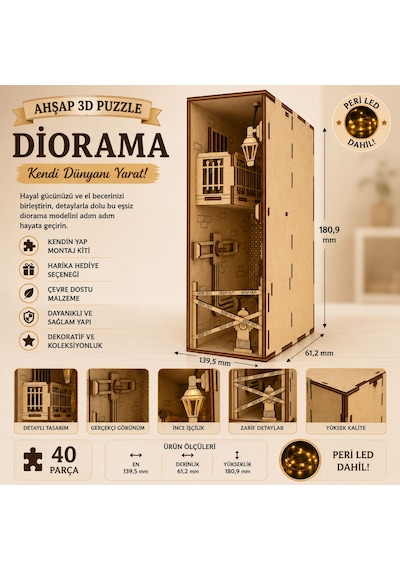 Crime Scene Diorama Book Nook Ahşap Maket Seti Dıy Miniatür Suç Mahalli Peri Led'li Kitaplık Dekoru