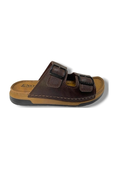 Enova M253-0202-25 Deri Anatomik Soft Çift Bant Erkek Terlik Kahverengi