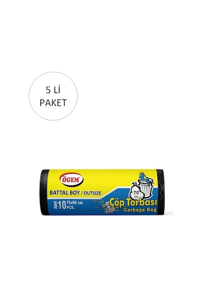Battal Boy Çöp Torbası 75 X 90 Cm 10 Lu Rulo X 5 Paket 50 Adet Siyah
