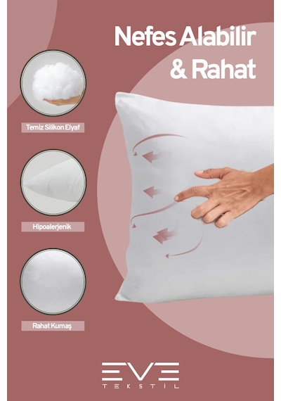 1 Adet Silikon Elyaf Nonwoven Yıkanabilir Antialerjik Vakumlu Yastık Seti 50x70cm 600 Gr Çok Renkli