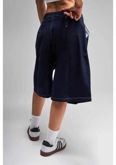 it's basic Kadın İndigo Renk 7s5-50 Skater Fit Maxi Boy Bol Kesim %100 Koton Denim Bermuda Şort