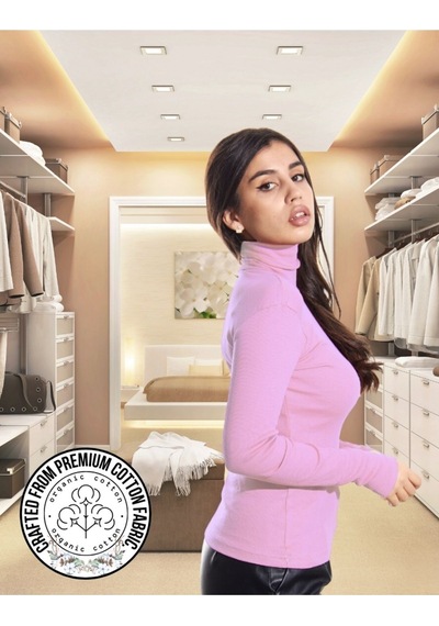Alya Underwear Kaşkorse Tam Boğazlı Body Sweatshirt, Fitilli Kumaş, Likralı, Gül Kurusu LILA