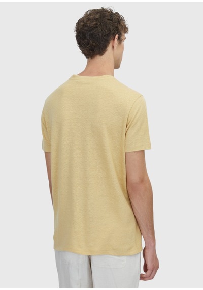 Ramsey Açık Sarı Düz %100 Keten T-shirt