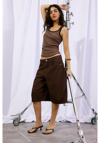 Defacto %100 Pamuk Normal Bel Kısa Paça Gabardin Bermuda F3133ax26smbn614 Kahve-bn614