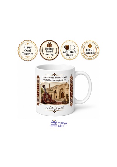 Şanlıurfa Sıra Gecesi Muhabbeti Kupa Bardak Özel Tasarım Hediye Beyaz / Çok Renkli