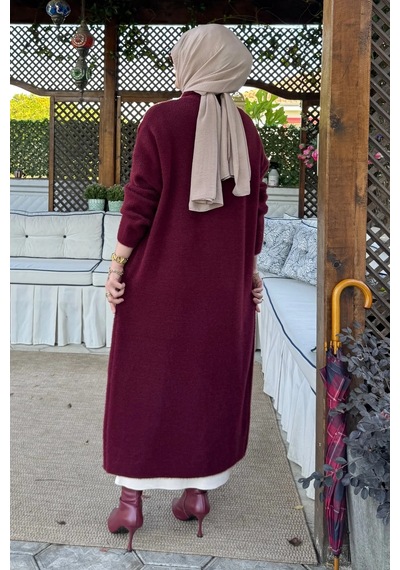 Rabia Şamlı Yakut Angora Triko Kap Bordo Normal