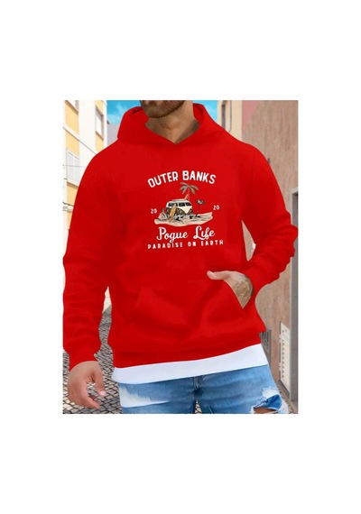 Medinenur Pogue Life Baskılı Kapüşonlu Sweatshirt Kırmızı