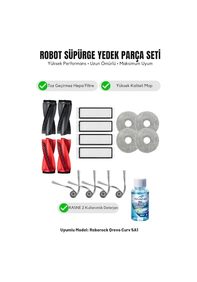 Roborock Qrevo Curv 5a1 İle Uyumlu 2 Ana Fırça 4 Yan Fırça 4 Filtre 4 Mop 1 Deterjan 4.0