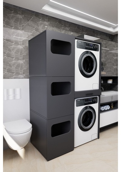 Washbox Banyo Kirli Sepetli Çamaşır Makinası Dolabı Ve Kurutm... Antrasit