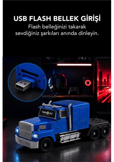 Tır Tasarımlı Bluetooth Hoparlör 15w Rgb Işıklı Fm Radyo Usb Tf Kart Çoklu Bağlantı Vintage