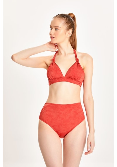 Too Salty Swimwear Kadın Kiremit Süet Görünümlü Toparlayıcı Yüksek Bel Boyundan Bağlı Bikini Takımı 24s106st Kiremit