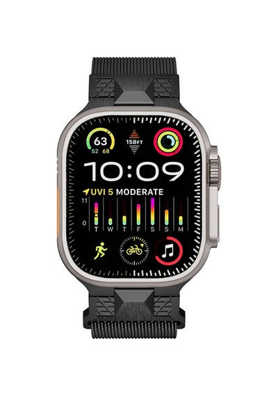 Apple Uyumlu Watch Ultra 49mm Akav Krd-107 Metal Hasır Kordon-siyah