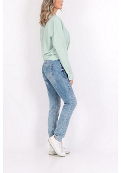 Kadın Street One Önden Bağcıklı Yıkamalı Mavi Denim Kot Pantolon Mavi