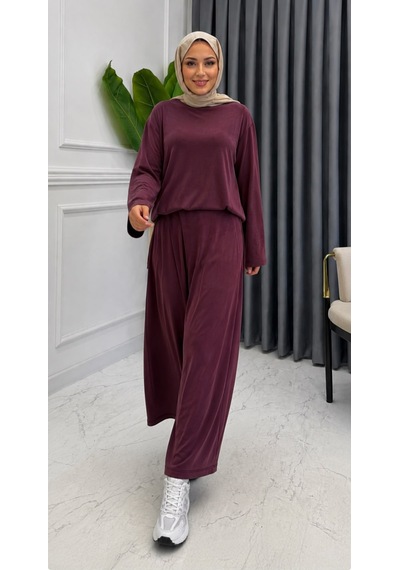Premium Kupra Kumaş Şalvar Model Pantolonlu Takım Mürdüm & Haki S-m-l