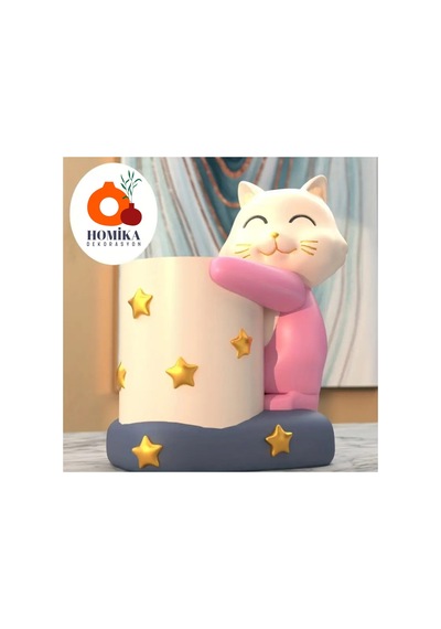 Sevimli Kedi Tasarımlı Seramik Kalemlik Boyanabilir Hobi Ve Dekor Ürünü - 751035216 Diğer
