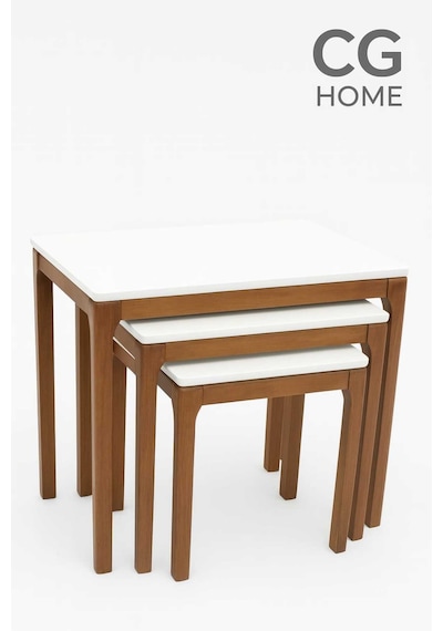 Ant Home Mono Zigon Sehpa Üçlü Lüx %100 Ağaç Lake Boyalı Sehpa Ekru