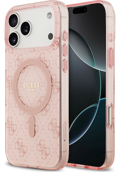 Apple Uyumlu iPhone 17 Pro Kılıf Guess Lisanslı M-safeli Iml Baskılı Klasik Logolu 4g Desenli Kapak Pembe Pembe