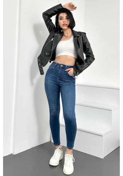 HLT Jeans Kadın Açık Mavi Süper Skinny Fit Esnek Likralı Yüksek Bel Denim Jean Kot Pantolon Jennie-açık Mavi 001