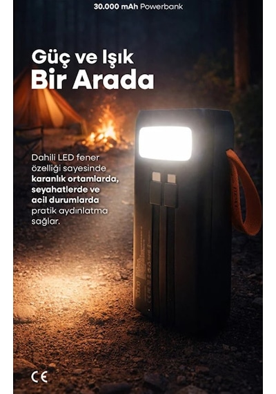 Simex 30.000 Mah Powerbank 30000 Mah Ekranlı 22.5w Pd Hızlı Şarj Fenerli Kablolu Type C Lighting Renkli