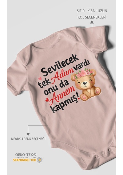 Morivokids Anneye Özel Kısa Kollu Bebek Body %100 Pamuk Zbn271-kk Pastel Pembe