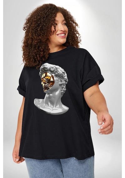 Angemiel Modern Sanat Apollo Siyah Büyük Beden Erkek Kadın Unisex Basic Ön Baskılı Tişört Siyah