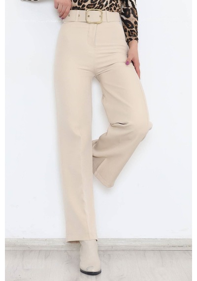 Bensu Store - Kemerli Palazzo Pantolon Bej - 24194.683. 001