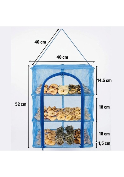 3 Katlı Fermuarlı Sebze Meyve Kurutucu File 40x40 Cm Katlı Askılı Kurutma Filesi 52 Cm Uzunluk 5570
