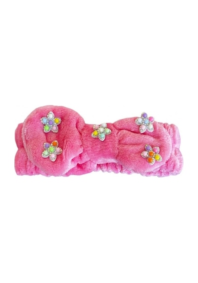 Caş Dekorasyon Pembe Renk Kurdeleli Çiçekli Peluş Saç Bandı Pembe