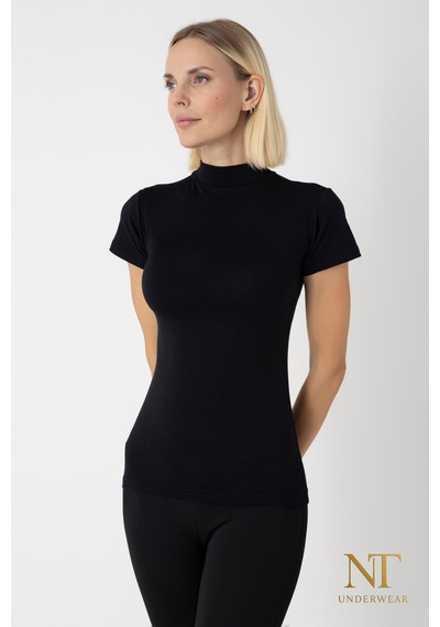 Nt Underwear Kadın Bambu Balıkçı Yaka Yarım Kol Body - T-shirt Hafif, Rahat Ve Şık Siyah