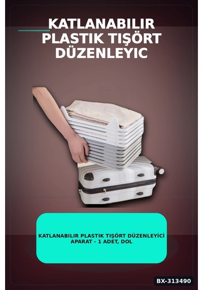 Katlanabilir Plastik Tişört Düzenleyici Aparat - 1 Adet, Dolap İçi Organizer Bx-313490 Beyaz