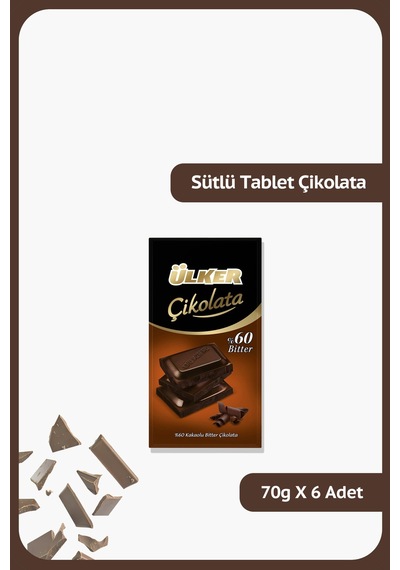 %60 Bitter Tablet Çikolata - 70 Gram - 54 Adet
