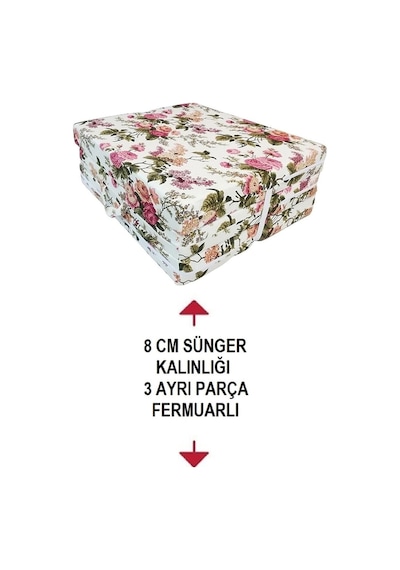 Katlanır Yer Yatağı Sünger Yatak 80x180 Ingiliz Gülü 8 Cm
