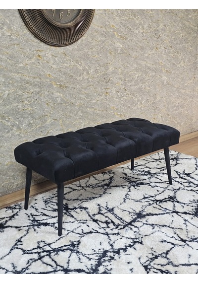 Zafir Siyah Boyalı Sivriltme Ayaklı 90 Cm Puf Bench - Puf - Bench - Kasalı Oturak - Oturak - Yatak Ucu Puf Siyah