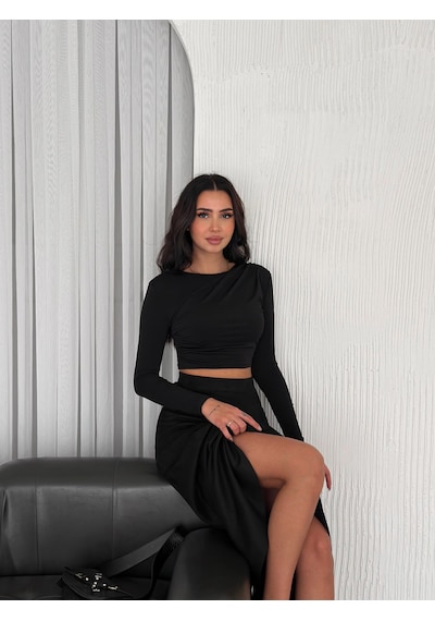 Ozy Fashion Kadın Süet Kloş Etek Siyah