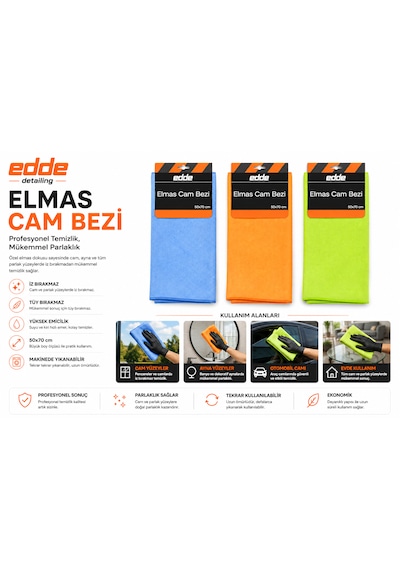 Edde Araba Araç Oto Elmas Cam Bezi 50 70 Cm Oto Detailing