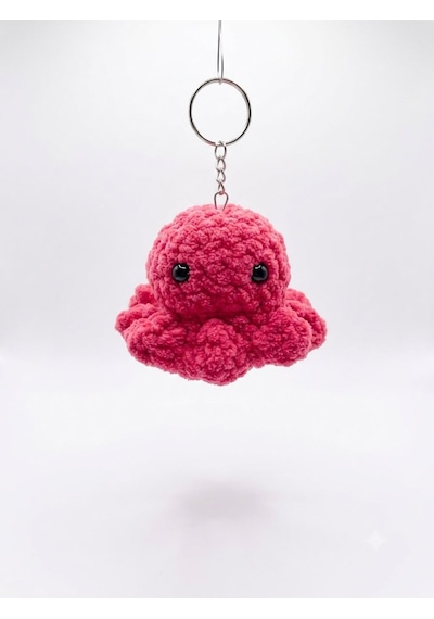 El Örgüsü Amigurumi Ahtapot Anahtarlık - Yumuşak Peluş Tasarım - Pembe Açık Pembe