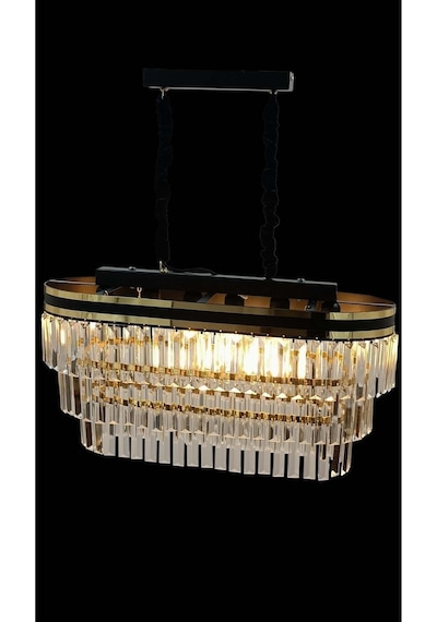 Sedef Şeritli 70x30 Cm Lik Kristal Taşlı Lüks Avize - Yatak Odası - Salon - Mutfak - Hol Altın