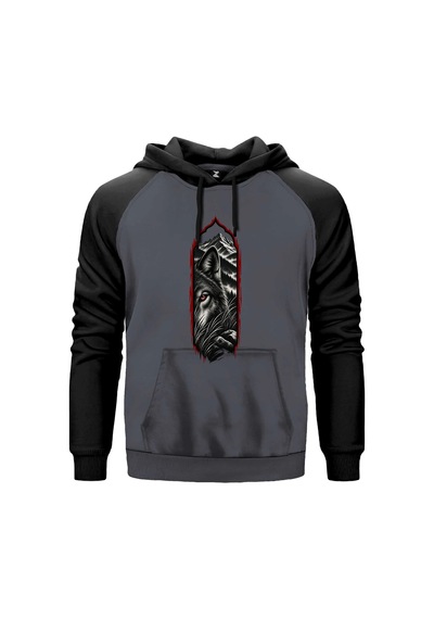 Bozkurt Gizemli Bakış Kırmızı Renk Reglan Kol Sweatshirt Kapşonlu