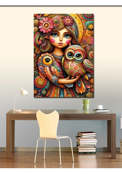 Kanvas Tablo Desenli Baykuş Ve Kız 70cmx100cm