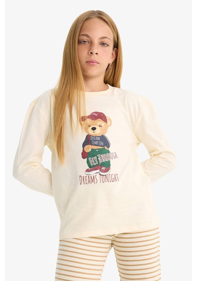 Defacto Kız Çocuk Pijama Takımı Baskılı Uzun Kollu Üst Çizgili Uzun Alt F1085a825auer134 Ekru Defacto Kız Çocuk Pijama Takımı Baskılı Uzun Kollu Üst Çizgili Uzun Alt F1085a825auer134 Ekru