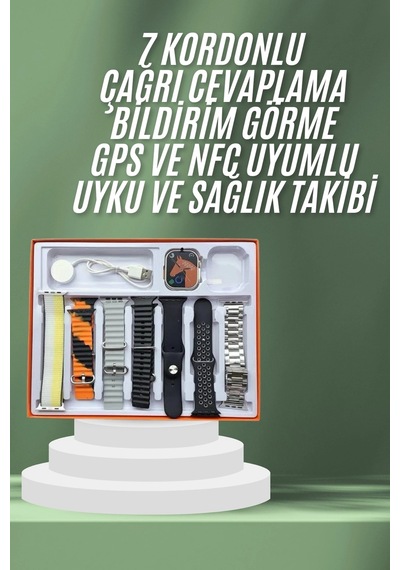 2.05 İnç Ips Ekranlı Akıllı Saat Sağlık Takip Ve Spor Modları 7 Kordonlu