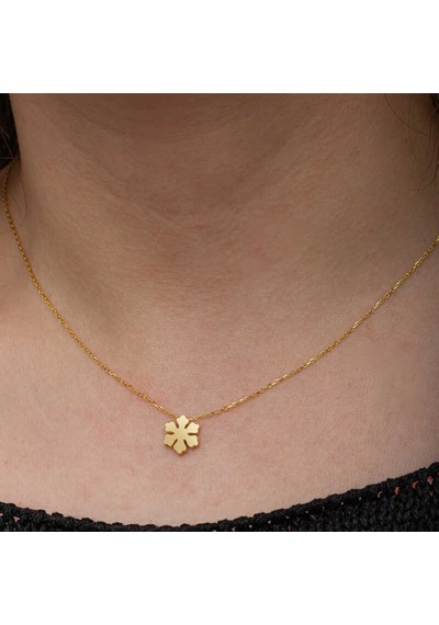 Gümüş Gold Minimal Kar Tanesi Kadın Kolye
