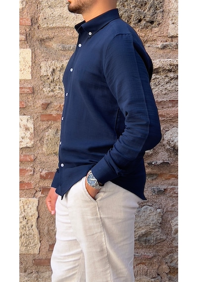 Slim Fit Uzun Kol Müslin Pamuk Rahat Nefes Alabilen Kumaştan Yaka Düğmeli Hediye Kutulu Erkek Gömlek Fs-004202 - Lacivert-2864 Slim Fit Uzun Kol Müslin Pamuk Rahat Nefes Alabilen Kumaştan Yaka Düğmeli Hediye Kutulu Erkek Gömlek Fs-004202 - Lacivert-2864