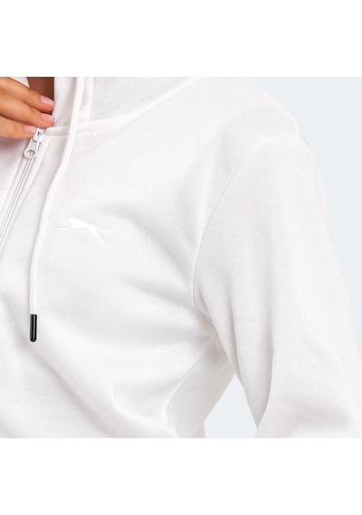 Slazenger KATYA Kadın Fermuarlı Kapüşonlu Cepli Beyaz Sweatshirt